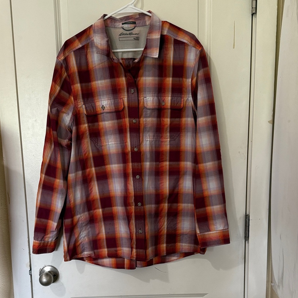 Eddie Bauer Long Sleeve Button Up Shirt Outdoors Hiking Golf Fishing